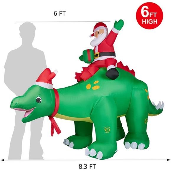 8 FT Christmas Inflatables Outdoor Decorations, Santa Claus Ride Dinosaur - Picture 5 of 8